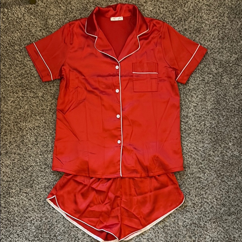 Red Satin Pajama Set